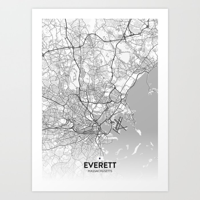 Everett, Massachusetts, United States - Light City Map Art Print