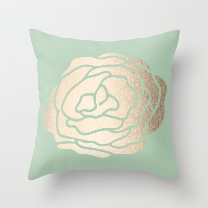 Rose White Gold Sands on Pastel Green Cactus Throw Pillow