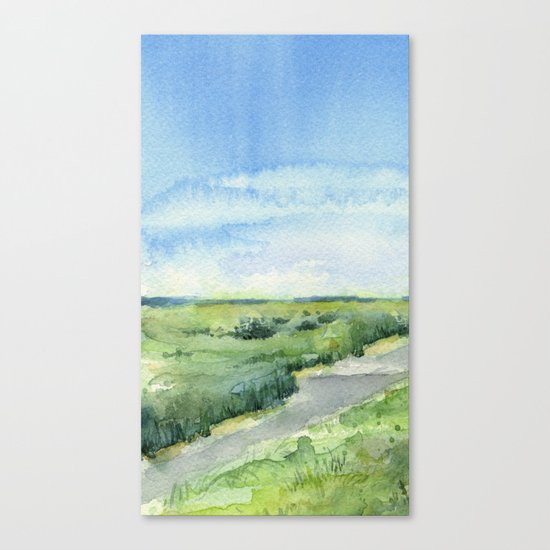 Sky and Grass Landscape Watercolor Canvas Print