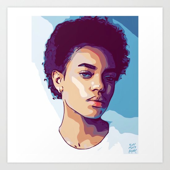 Beautiful Blue Girl Digital Art Vector Illustration Art Print By