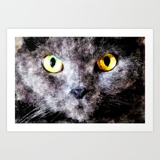 Black cat - Animal Watercolor Illustration Art Print