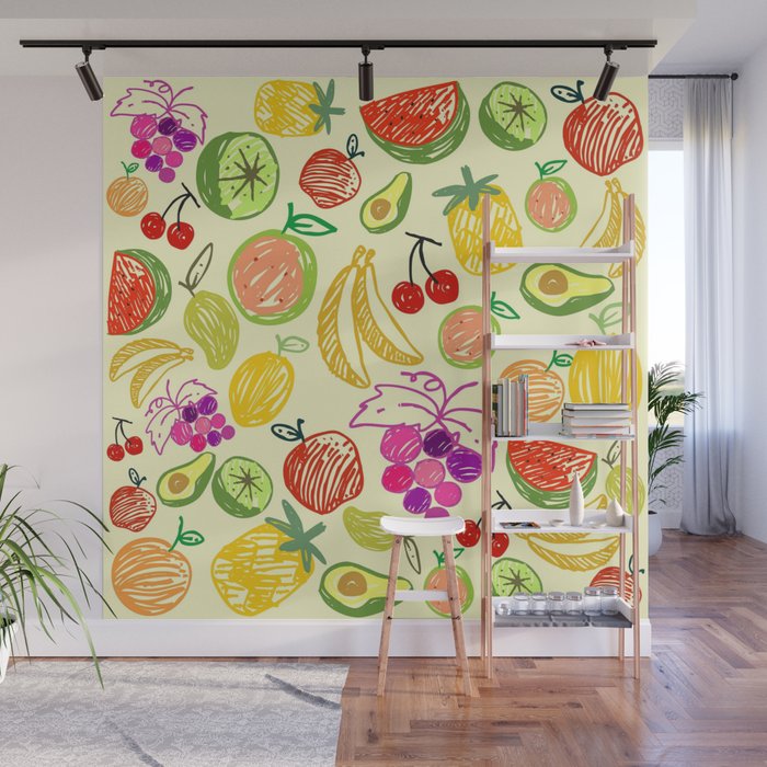 Colorful Fruit Doodle Wall Mural