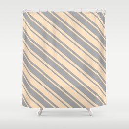 [ Thumbnail: Bisque & Dark Gray Colored Lines/Stripes Pattern Shower Curtain ]