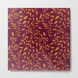Golden Leaves and Berries Pattern Metal Print