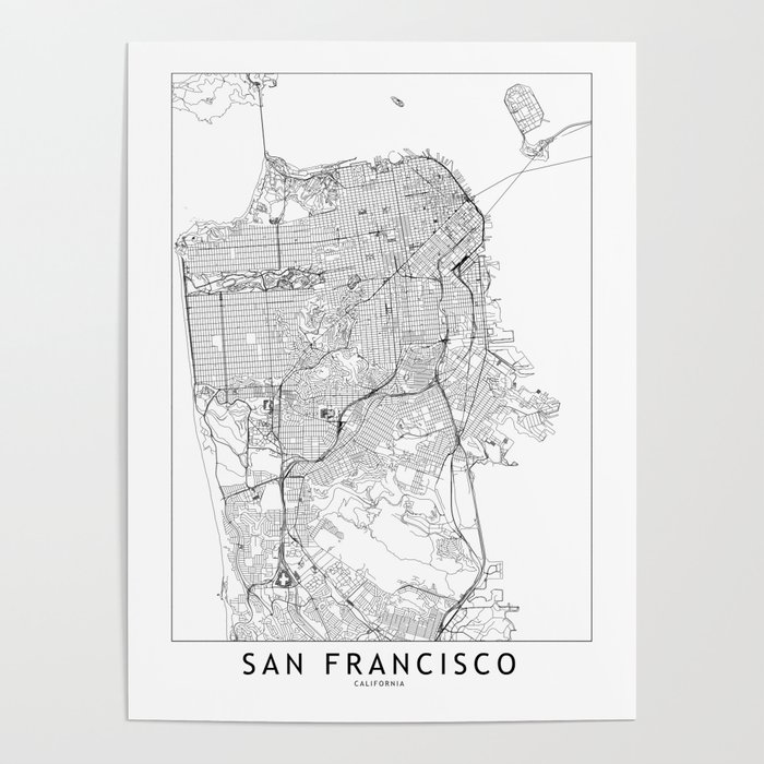 San Francisco Weiß JUNIWORDS Stadtposter Kunstdruck Plan Map