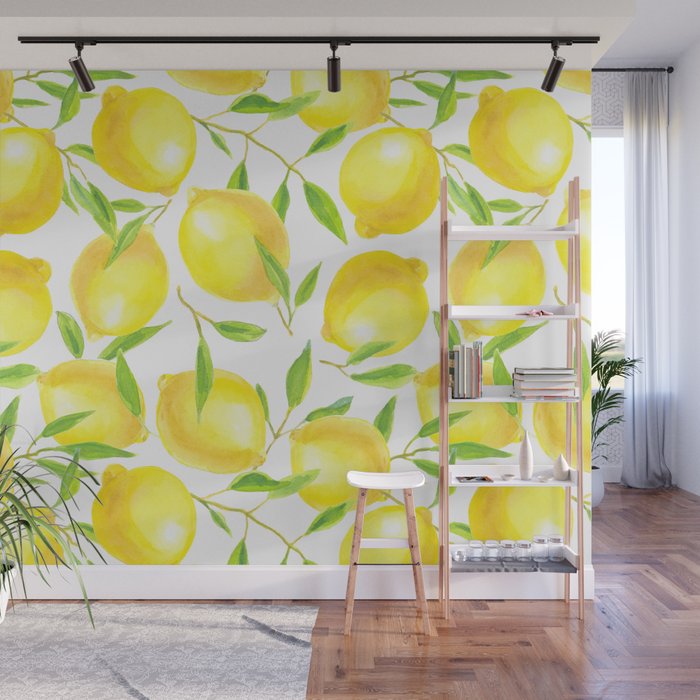 Lemons and leaves  pattern design Wall Mural