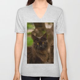 Maine Coon Cat Exploring Nature First V Neck T Shirt