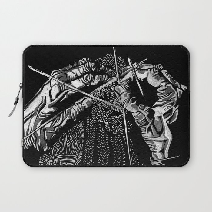 Geometric Black and White Drawing Kitting Hands Laptop Sleeve