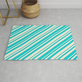 [ Thumbnail: Dark Turquoise and Beige Colored Stripes Pattern Rug ]