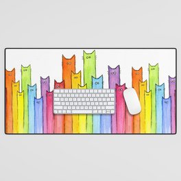 Cat Rainbow Watercolor Pattern Desk Mat