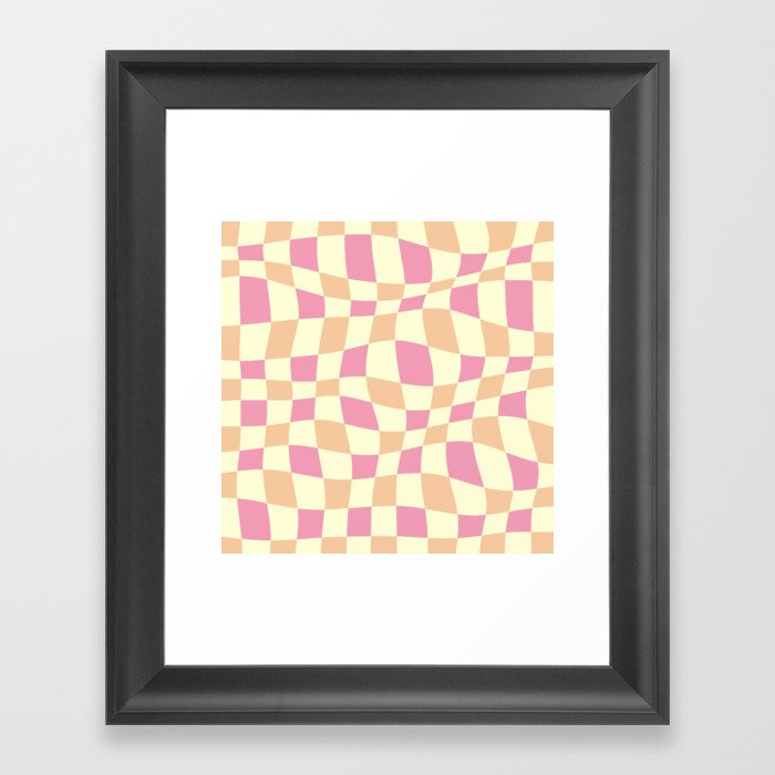 Warped Checkered Pattern (pink/peach/cream) Framed Art Print