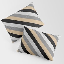 [ Thumbnail: Tan, Black, Light Grey, and Gray Colored Lined/Striped Pattern Pillow Sham ]