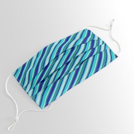 [ Thumbnail: Dark Turquoise, Powder Blue, Teal & Dark Blue Colored Striped/Lined Pattern Face Mask ]