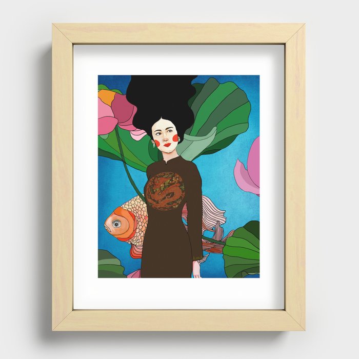 Woman with Lotus Recessed Framed Print