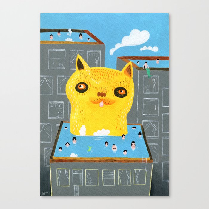 Hot tub with my cat on rooftop Canvas Print