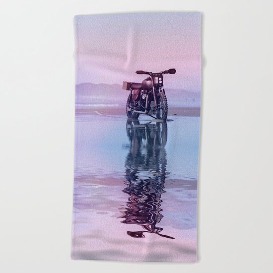 Where the Journey begins Motorcycle at the Water Sunset Beach Towel