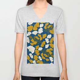 Royal blue, gold and white vintage floral pattern V Neck T Shirt
