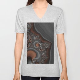 Fantastic Fractal Digital Art Copper Grey V Neck T Shirt
