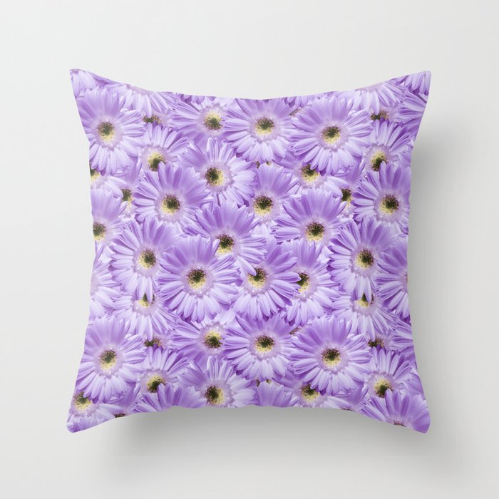 Pastel Purple Gerbera Daisies Flower Oil Painted Floral Throw Pillow