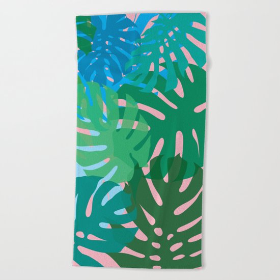 Colorful monstera leaves 3 Beach Towel