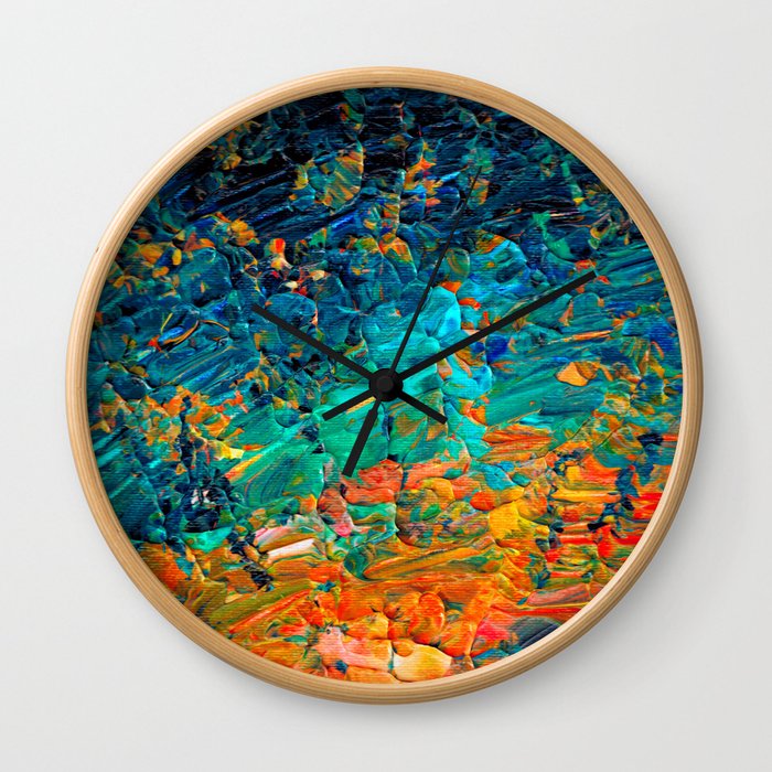 ETERNAL TIDE 2 Rainbow Ombre Ocean Waves Abstract Acrylic Painting Summer Colorful Beach Blue Orange Wall Clock