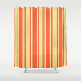 [ Thumbnail: Tan and Red Colored Stripes/Lines Pattern Shower Curtain ]