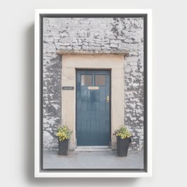The teal door Lower cliff cottage art print - summer English travel photography Framed Canvas