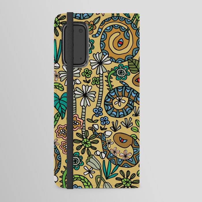 COLORING BOOK GARDEN SNAKES DOODLE TROPICAL in RETRO 70s COLORS Android Wallet Case