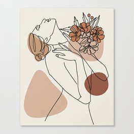 Woman Body & Flowers Color Line Artwork Canvas Print