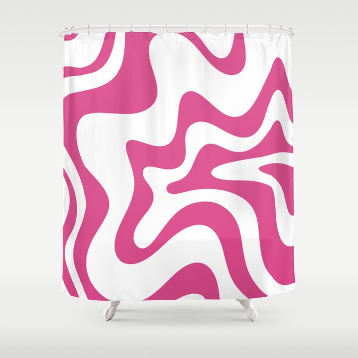 Retro Liquid Swirl Abstract Pattern in Preppy Hot Pink Shower Curtain