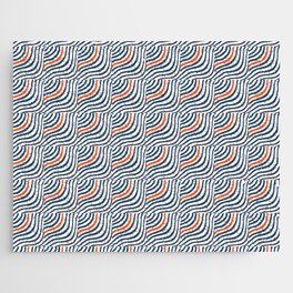 Striped Shells Navy Blue and Red Pattern Jigsaw Puzzle