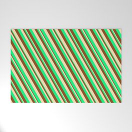 [ Thumbnail: Green, Brown & Beige Colored Lined/Striped Pattern Welcome Mat ]