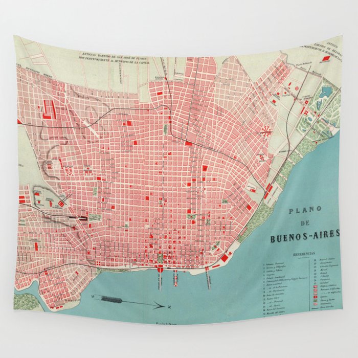 Vintage Map of Buenos Aires Argentina (1888) Wall Tapestry by 