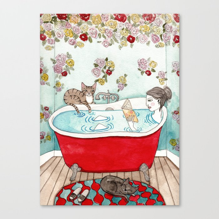 Reading in the Bath Canvas Print
