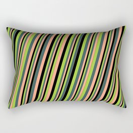 [ Thumbnail: Green, Dark Slate Gray, Light Salmon & Black Colored Stripes Pattern Rectangular Pillow ]