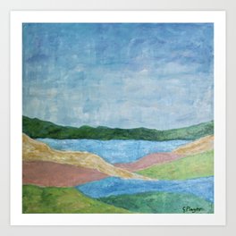 Contentment Art Print | Abstract, Pink, Beach, Modern, Green, Hills, Acrylic, Colorblock, Contemporary, Cool 