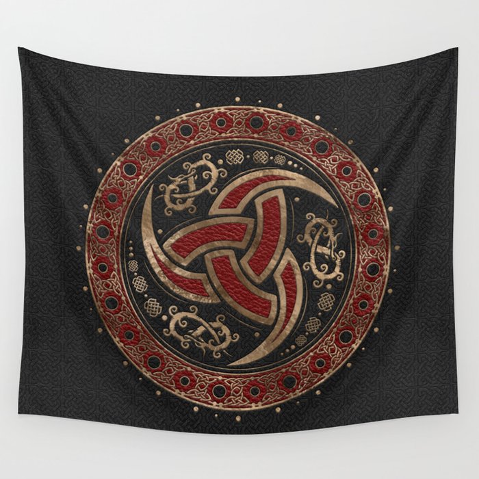Odin’s Horn Black and Red Leather and gold Wall Tapestry