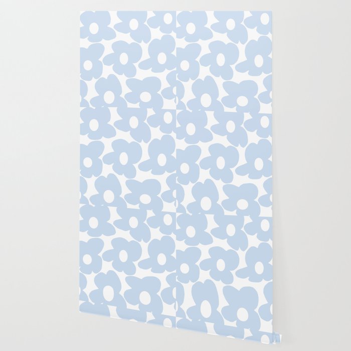 large baby blue retro flowers white background decor society6 buyart wallpaper by pivivikstrm