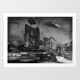 2 Downloadable Stylish Art Deco Prints of a Sky Blimp and City SkylinePrintable Instant DownloadArt Nouveau PrintsJPG FilesBauhaus Art