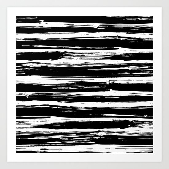 Paint Brush Stripes Black and White Art Print