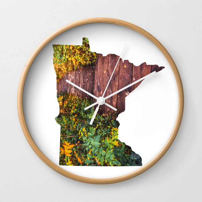 Minnesota Map | Autumn Forest and Texture Wall Clock