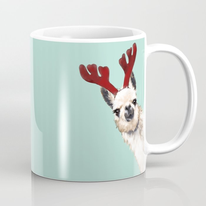 Llama Reindeer in Green Coffee Mug