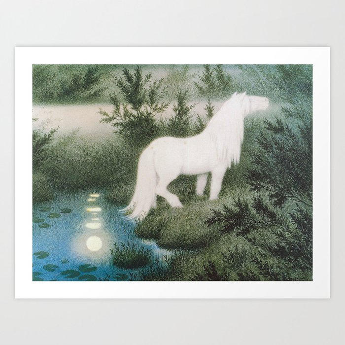 Nokken Som Hvit Hest Theodor Kittelsen Art Print