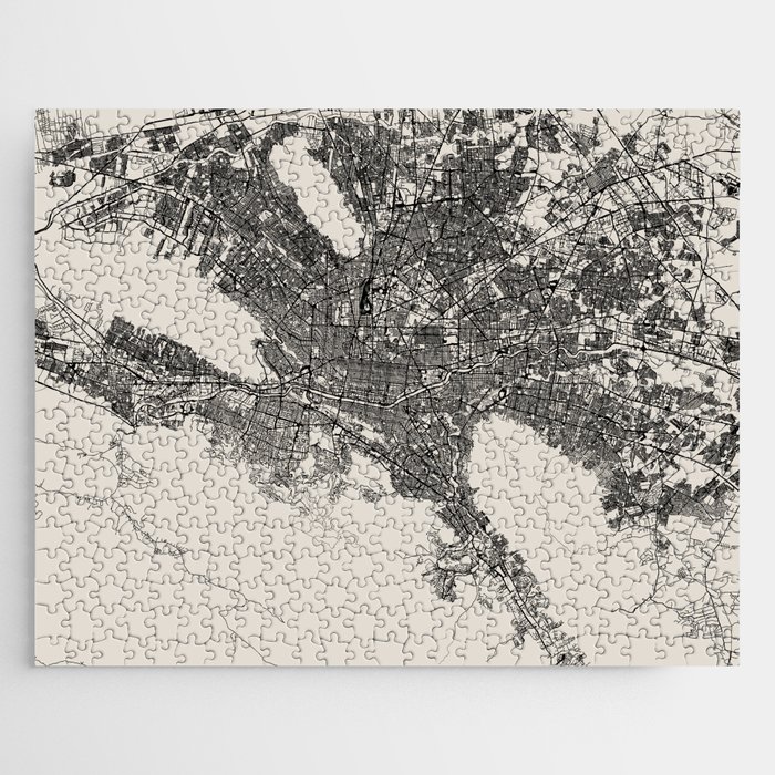 Mexico, Monterrey Map - Black and White  Jigsaw Puzzle