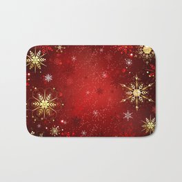 Red Background with Gold Snowflakes Badematte