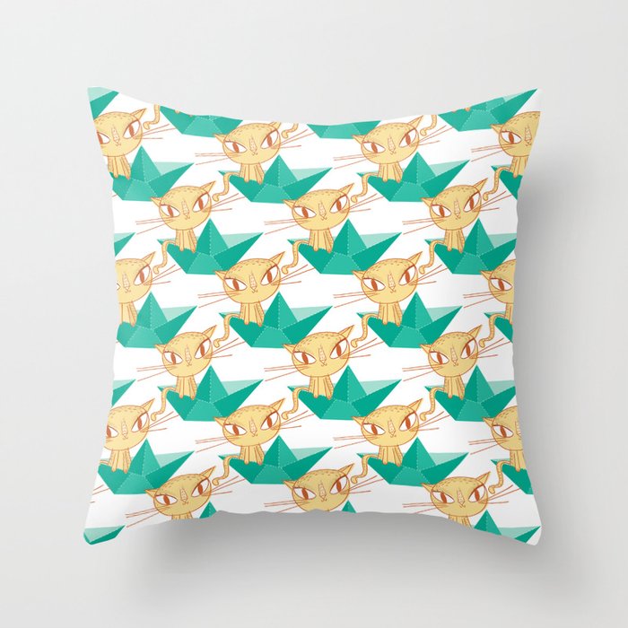 Pea Green boat Pattern Throw Pillow