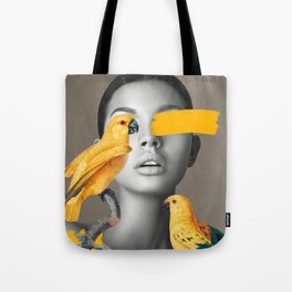 Girl with Parrots Tote Bag