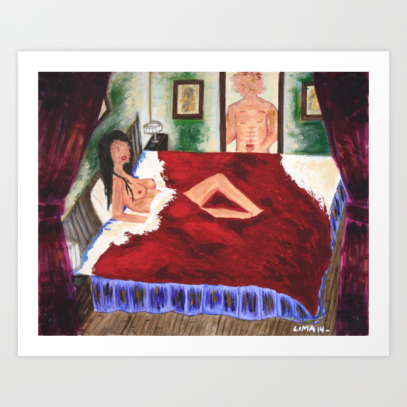 In The Bedroom Acrylic Painting Of A Nude With No Faces Art Print