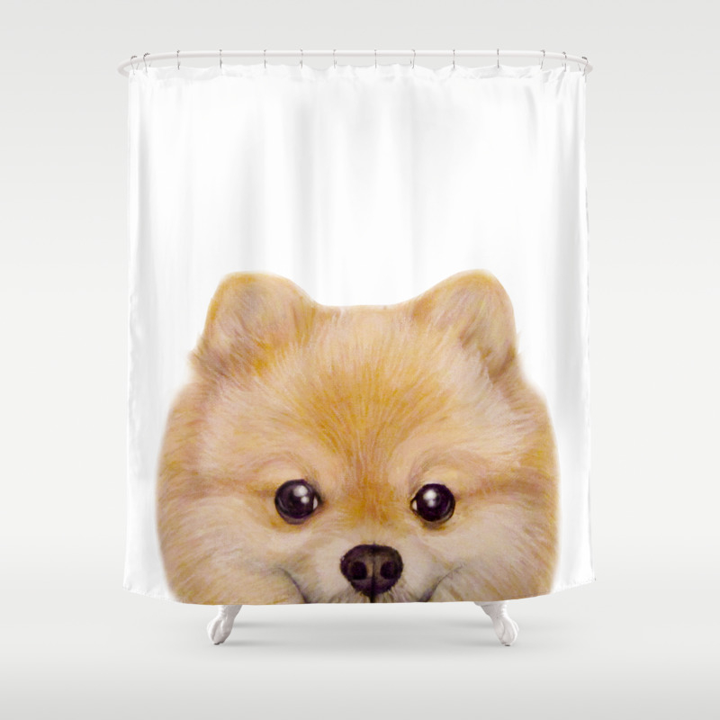 Cute Pomeranian Pet Dog Animal Decor Bathroom Fabric Shower Curtain & Hooks 71" 