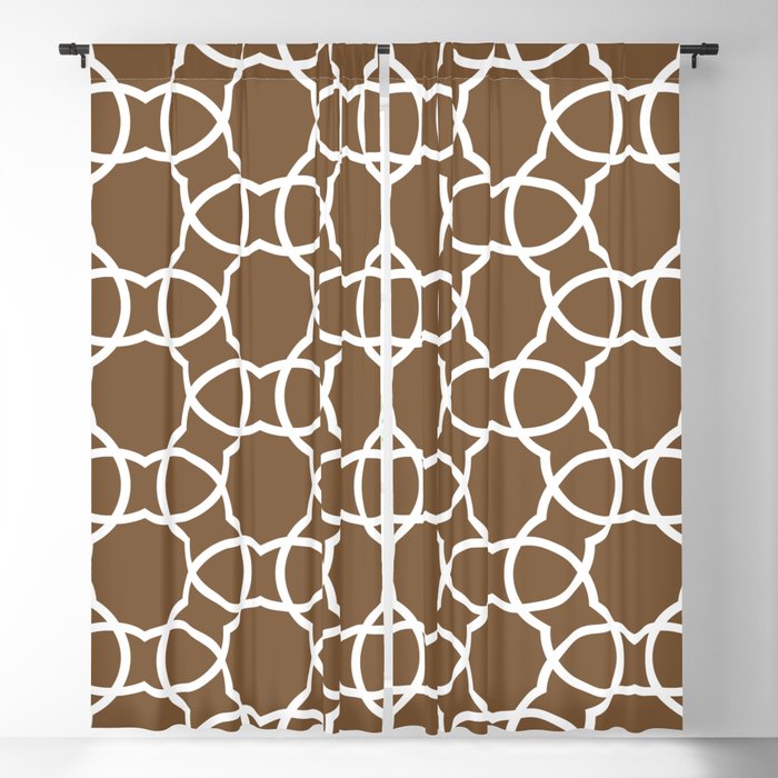 Brown and White Minimal Petal Shape Tile Pattern - Sherwin Williams 2022 Color Uber Umber SW 9107 Blackout Curtain